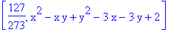 [127/273, x^2-x*y+y^2-3*x-3*y+2]